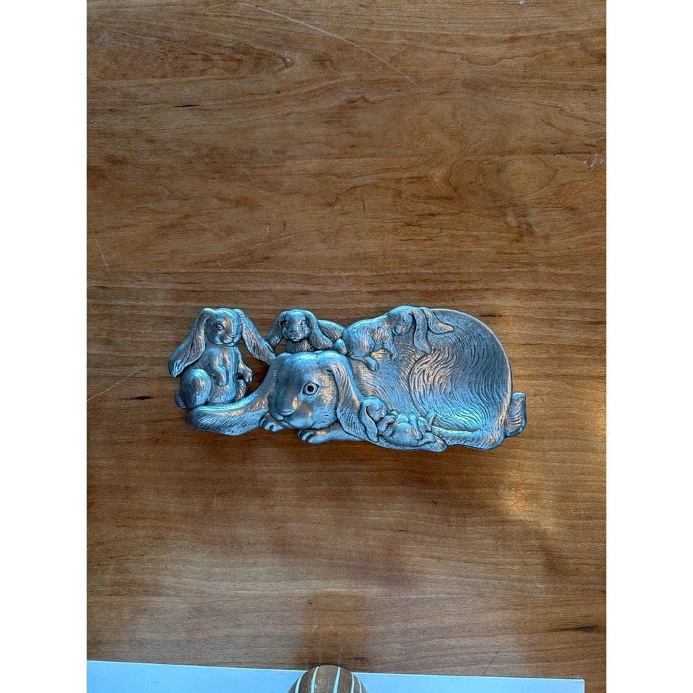Vintage 1994 Arthur Court Aluminum Bunny Rabbit and Babies Spoon Rest Trinket Di